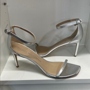 🔥🔥 Stuart Weitzman Metallic Silver Heels new women size 11 $495 retail